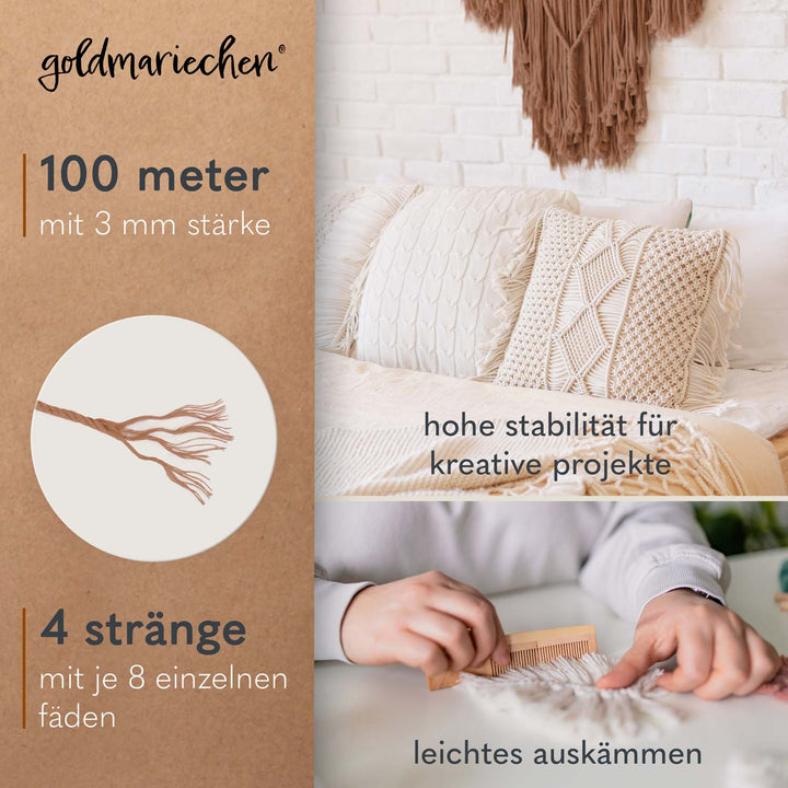 Attribute des Makramee Garns. 100m 3mm 4 Straenge Attribute des Makramee Garns. 100m 3mm 4 Straenge
