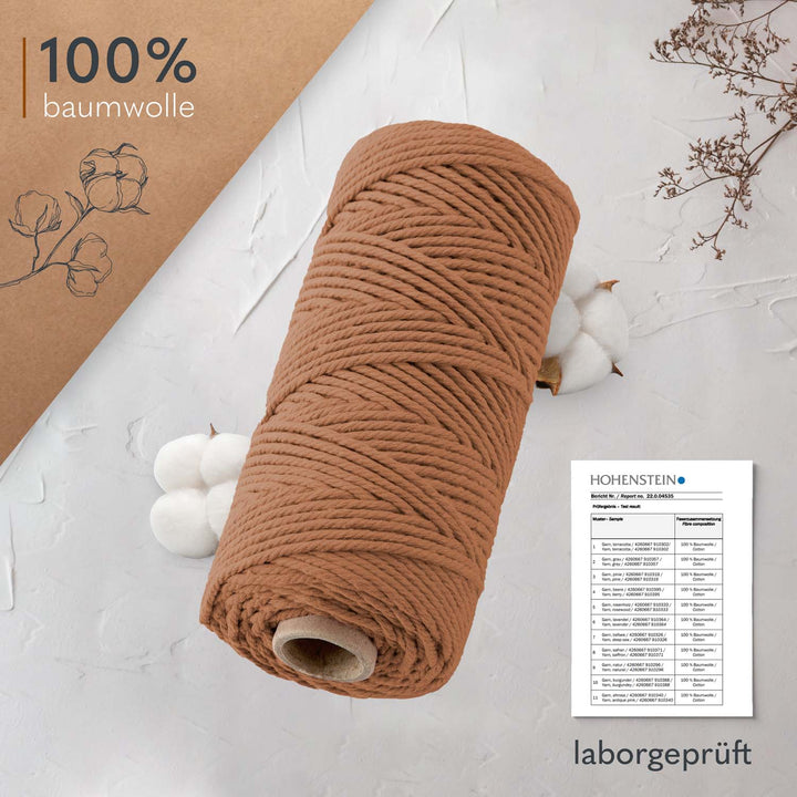 Makramee Garn Rolle 100% Baumwolle mit Laborbericht von Hohenstein Makramee Garn Rolle 100% Baumwolle mit Laborbericht von Hohenstein