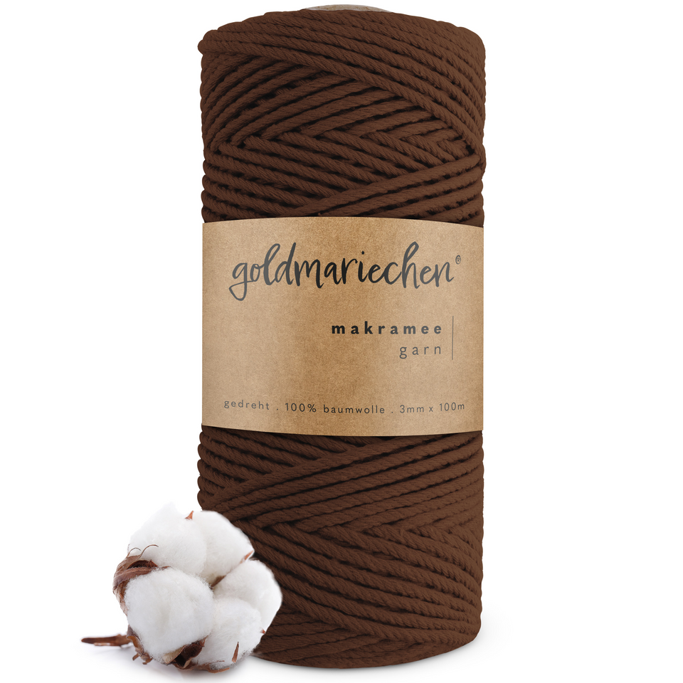 Makramee Garn 3mm aus Baumwolle in ackerbraun für Knüpfen und Handwerk