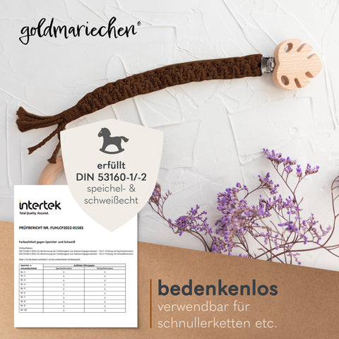 Makramee Garn 3mm ackerbraun für Schnullerkette mit Zertifikat (Speichelfest und schweißecht) DIN 53160-1 und 53160-2