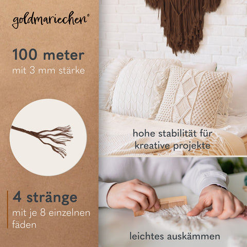 goldmariechen® makramee garn | 3mm x 100m | mehrfach gedreht | ackerbraun