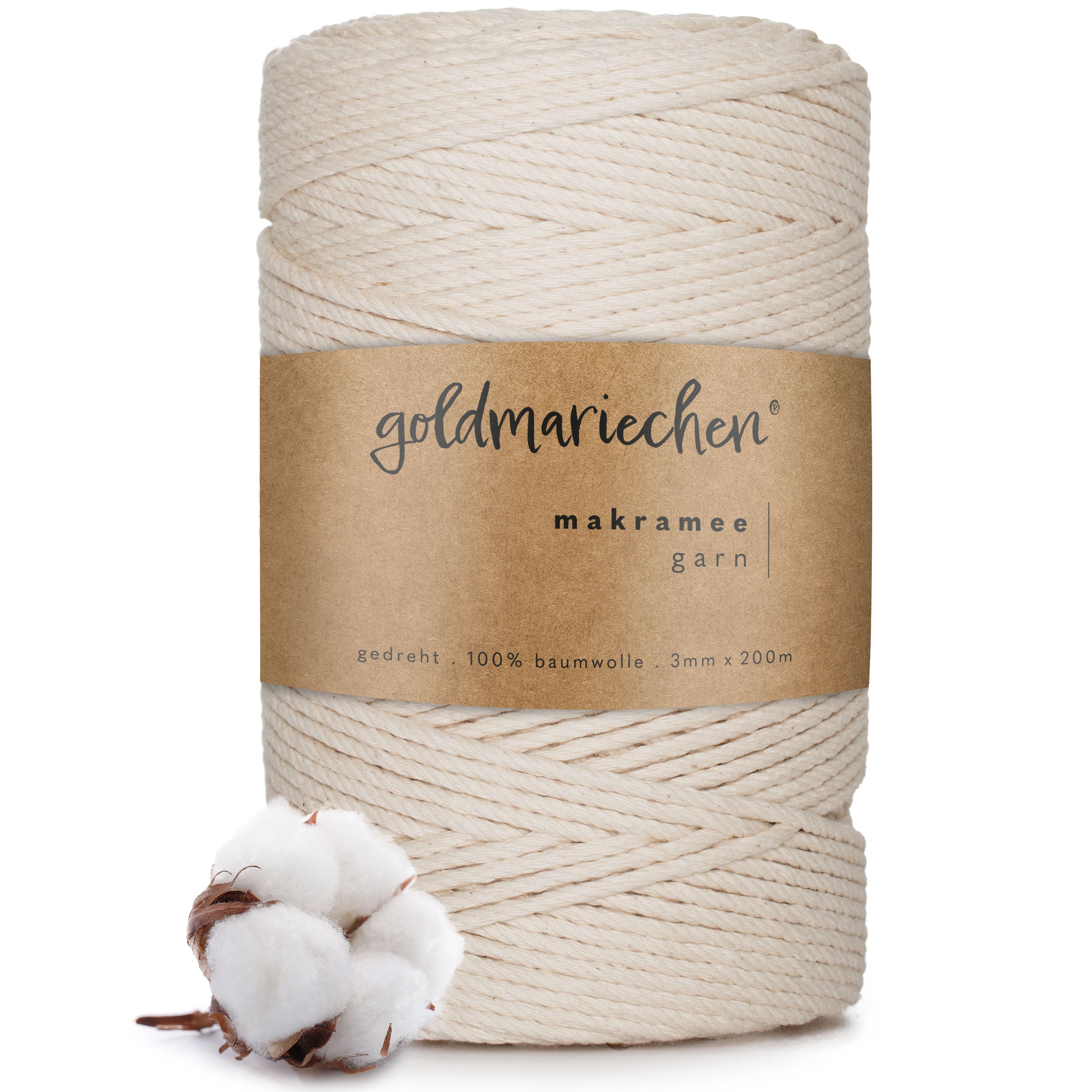 Makramee Garn 3mm naturell aus Baumwolle mehrfach gedreht hergestellt in Europa Versand aus Deutschland