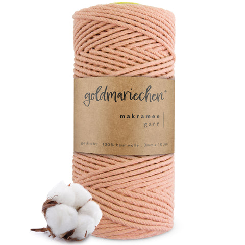 goldmariechen® makramee garn | 3mm x 100m | mehrfach gedreht | rosenholz
