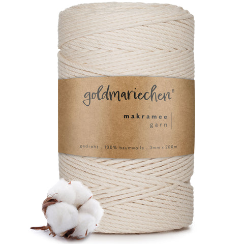 goldmariechen® makramee garn | 3mm x 200m | mehrfach gedreht | naturell