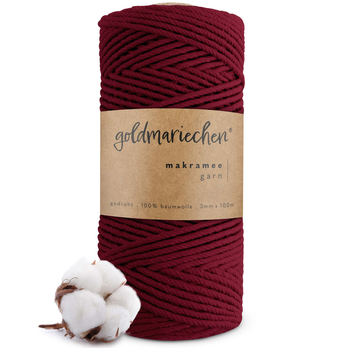 goldmariechen® makramee garn | 3mm x 100m | mehrfach gedreht | burgunder
