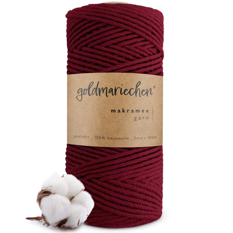 goldmariechen® makramee garn | 3mm x 100m | mehrfach gedreht | burgunder