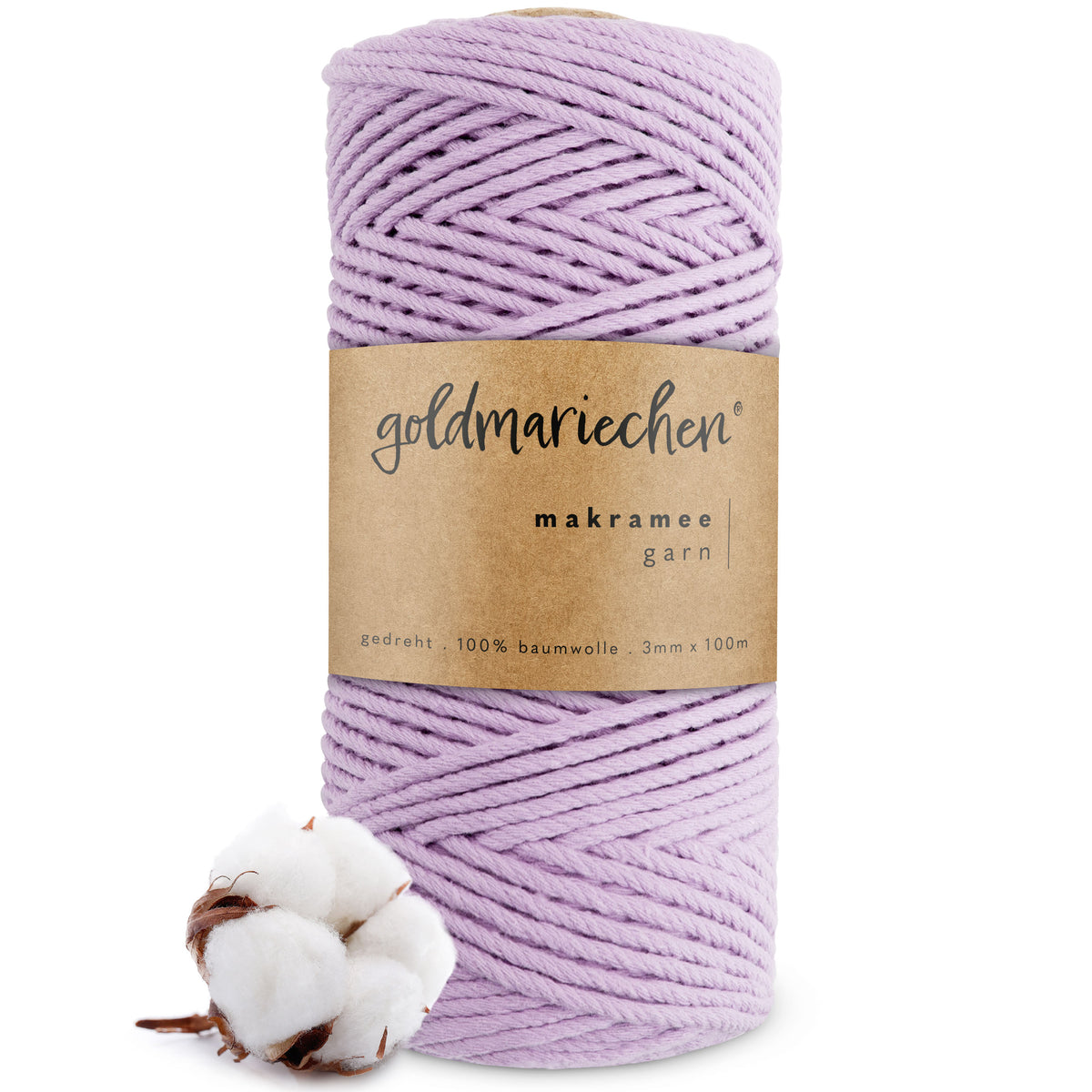 goldmariechen® makramee garn | 3mm x 100m | mehrfach gedreht | lavendel