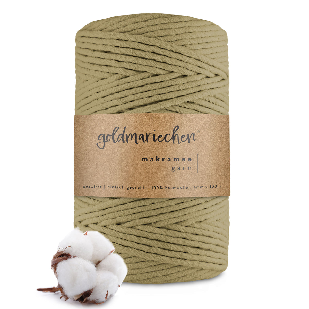 goldmariechen® makramee garn | 4mm x 100m | einfach gedreht | salbei