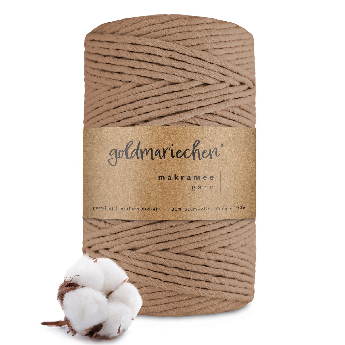 goldmariechen® makramee garn | 4mm x 100m | einfach gedreht | taupe