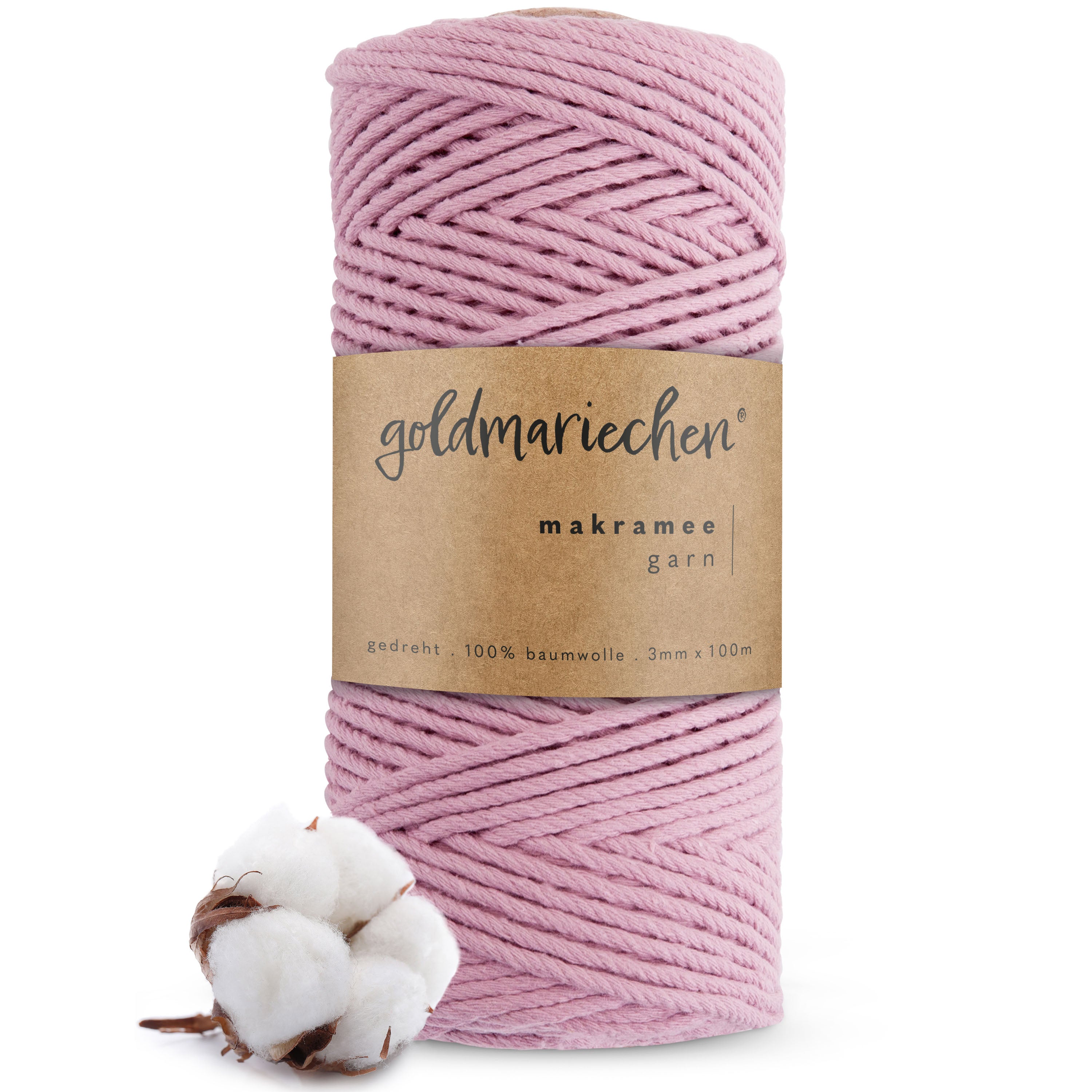 makramee garn baumwolle 3mm, mehrfach gedreht, rose hergestellt in Europa, Versand aus Deutschland