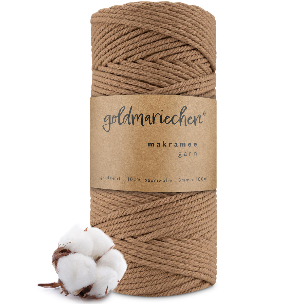 makramee garn baumwolle 3mm, mehrfach gedreht, cappuccino, hergestellt in Europa, Versand aus Deutschland