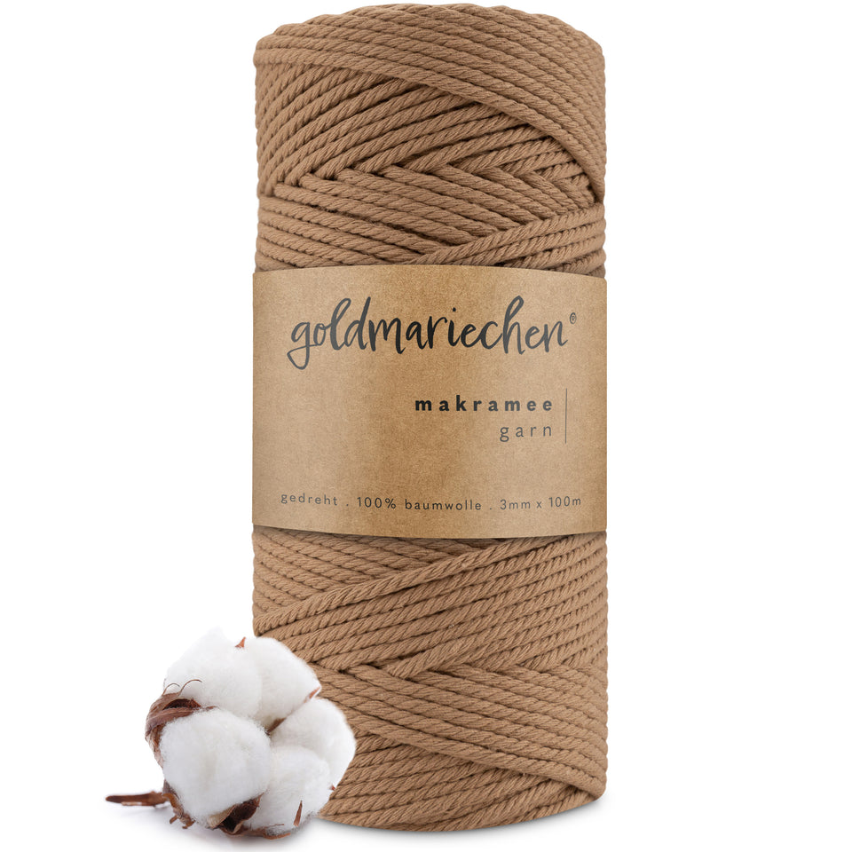makramee garn baumwolle 3mm, mehrfach gedreht, cappuccino, hergestellt in Europa, Versand aus Deutschland