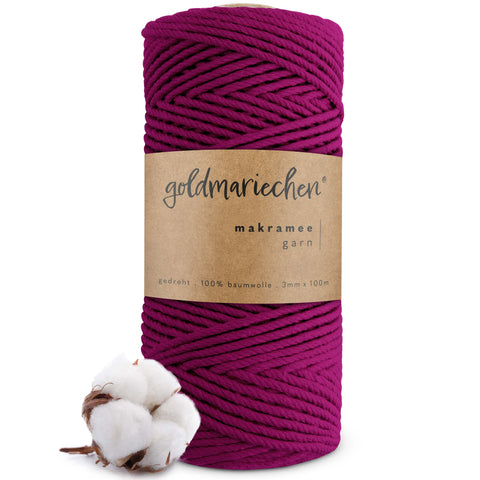 goldmariechen® makramee garn | 3mm x 100m | mehrfach gedreht | beere