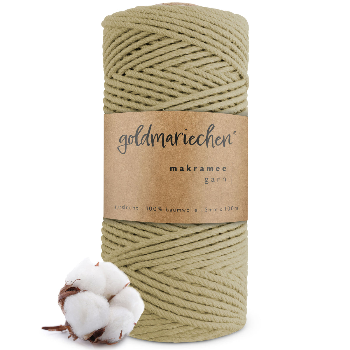 goldmariechen® makramee garn | 3mm x 100m | mehrfach gedreht | salbei