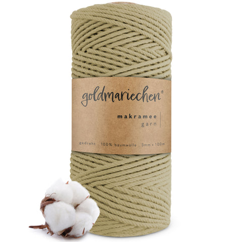 goldmariechen® makramee garn | 3mm x 100m | mehrfach gedreht | salbei