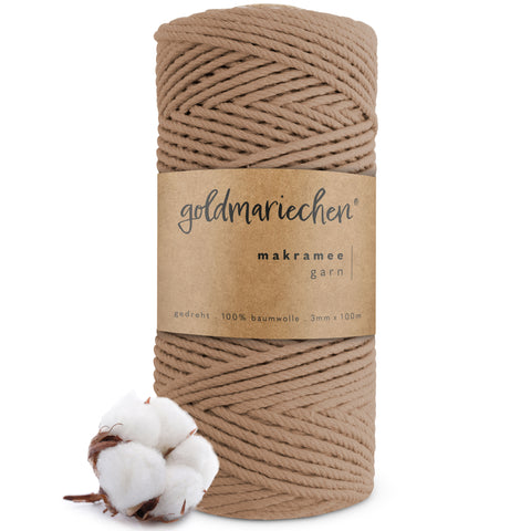 goldmariechen® makramee garn | 3mm x 100m | mehrfach gedreht | taupe