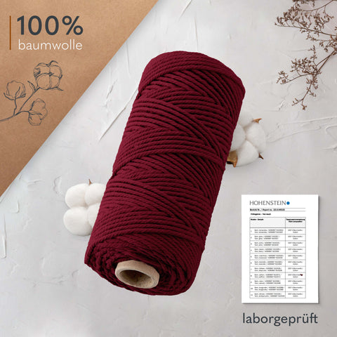 goldmariechen® makramee garn | 3mm x 100m | mehrfach gedreht | burgunder