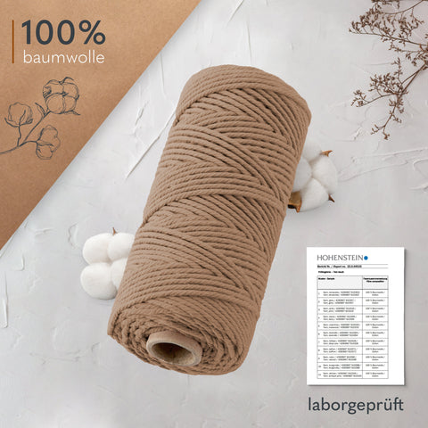 goldmariechen® makramee garn | 3mm x 100m | mehrfach gedreht | taupe