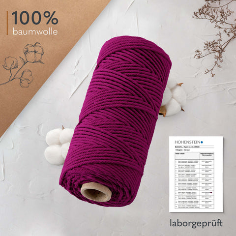 goldmariechen® makramee garn | 3mm x 100m | mehrfach gedreht | beere