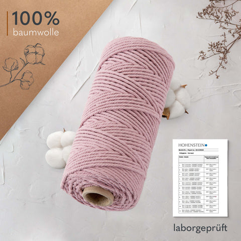 goldmariechen® makramee garn | 3mm x 100m | mehrfach gedreht | altrosa