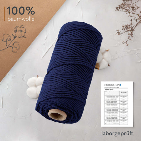 goldmariechen® makramee garn | 3mm x 100m | mehrfach gedreht | tiefsee