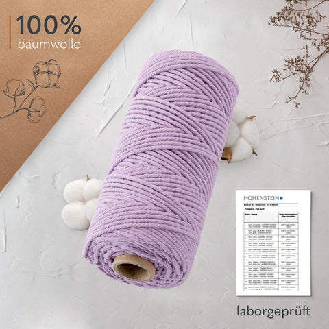 goldmariechen® makramee garn | 3mm x 100m | mehrfach gedreht | lavendel