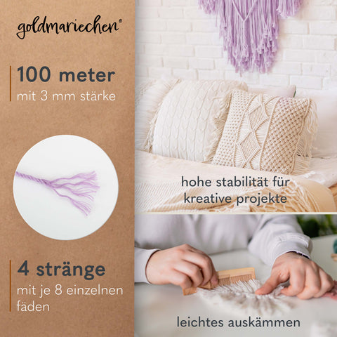 goldmariechen® makramee garn | 3mm x 100m | mehrfach gedreht | lavendel