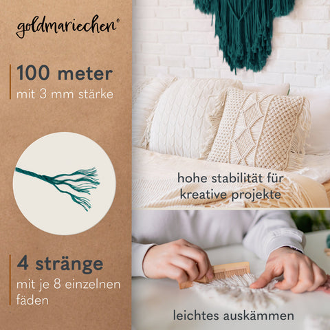 goldmariechen® makramee garn | 3mm x 100m | mehrfach gedreht | petrol