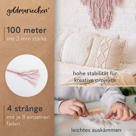 goldmariechen® makramee garn | 3mm x 100m | mehrfach gedreht | altrosa