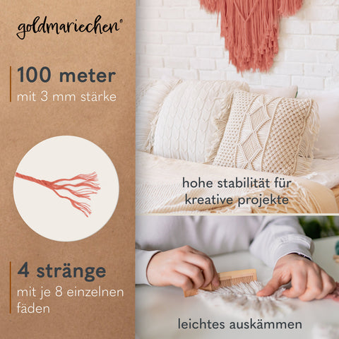 goldmariechen® makramee garn | 3mm x 100m | mehrfach gedreht | lachs