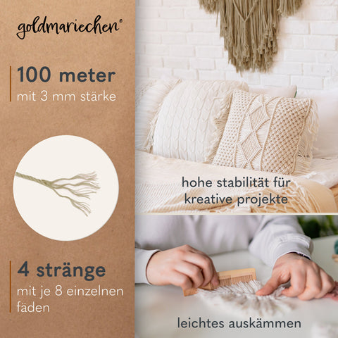 goldmariechen® makramee garn | 3mm x 100m | mehrfach gedreht | salbei