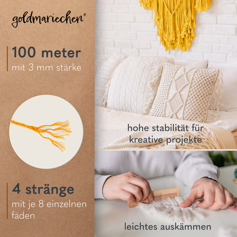 goldmariechen® makramee garn | 3mm x 100m | mehrfach gedreht | safran