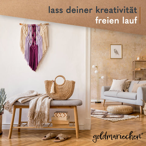 goldmariechen® makramee garn | 3mm x 400m | mehrfach gedreht | naturell (200m) | beere & lavendel (je 100m)