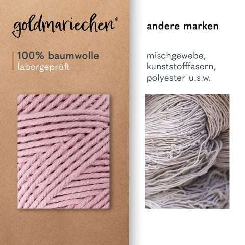 goldmariechen® makramee garn | 3mm x 100m | mehrfach gedreht | rose