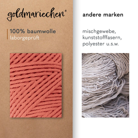 goldmariechen® makramee garn | 3mm x 100m | mehrfach gedreht | lachs