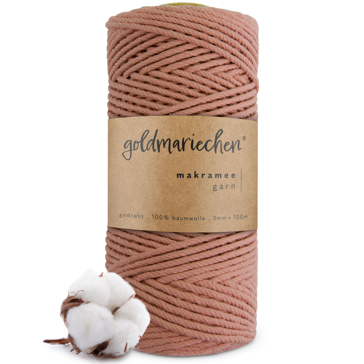 goldmariechen® makramee garn | 3mm x 100m | mehrfach gedreht | rosenholz