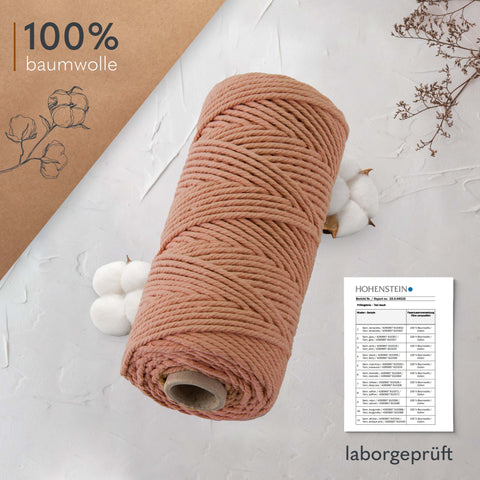 goldmariechen® makramee garn | 3mm x 100m | mehrfach gedreht | rosenholz